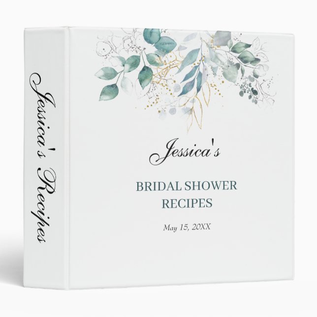Watercolor Bridal Recipe 3 Ring Binder (Front/Spine)
