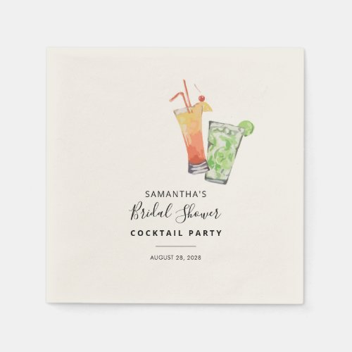 Watercolor Bridal Shower Cocktail Party  Napkins