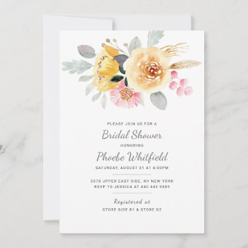 Watercolor Bridal Shower Floral Modern Botanical Invitation