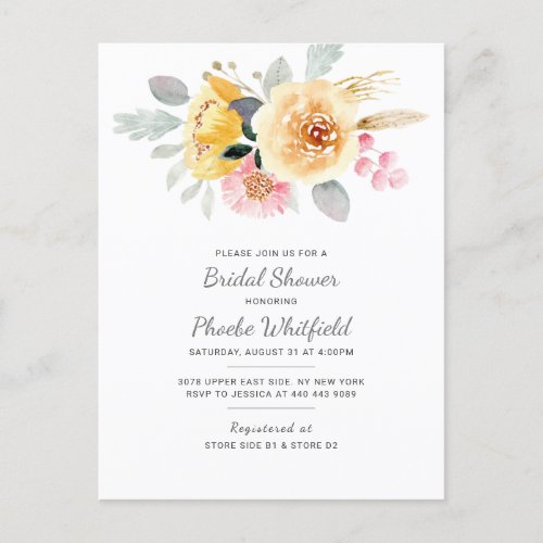 Watercolor Bridal Shower Floral Modern Botanical Invitation Postcard