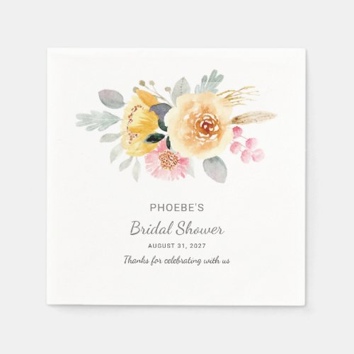 Watercolor Bridal Shower Floral Modern Botanical Napkins