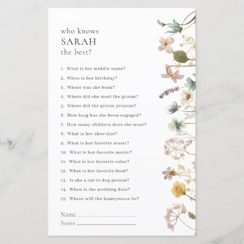 Watercolor Bridal Shower Game