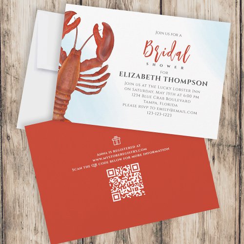 Watercolor Bridal Shower Red Lobster Gift Registry Invitation