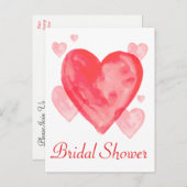 Watercolor Bridal Shower Red Pink Heart Invitation (Front/Back)