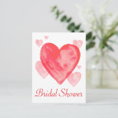Watercolor Bridal Shower Red Pink Heart Invitation (Standing Front)