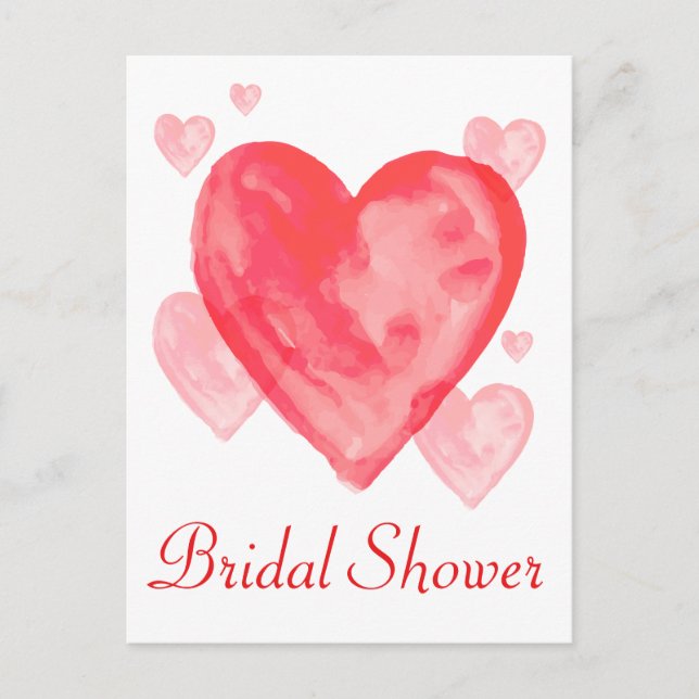 Watercolor Bridal Shower Red Pink Heart Invitation (Front)
