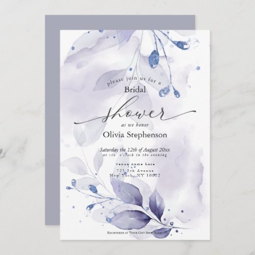 Watercolor Bridal Shower Rustic Violet Foliage  Invitation
