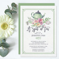 Watercolor Bridal Shower Spot of Tea Shower Invite