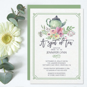 Watercolor Bridal Shower Spot Of Tea Shower Invite by invitationstop at Zazzle