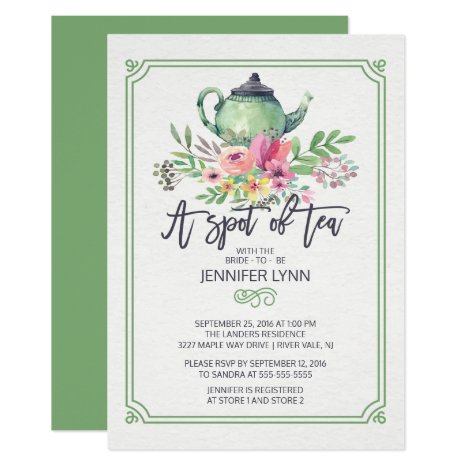 Watercolor Bridal Shower Spot of Tea Shower Invite