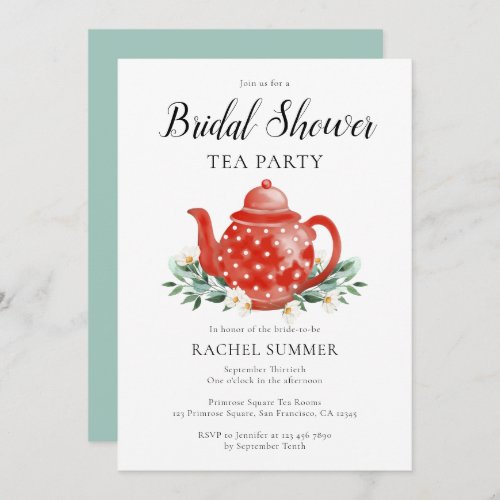 Watercolor Bridal Shower Tea Party  Invitation