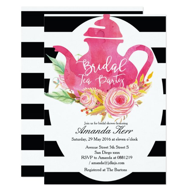 Watercolor Bridal Shower Tea Party Invitation