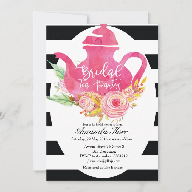 Watercolor Bridal Shower Tea Party Invitation (Front)