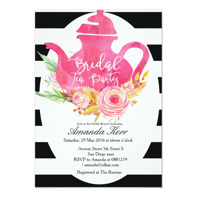Watercolor Bridal Shower Tea Party Invitation