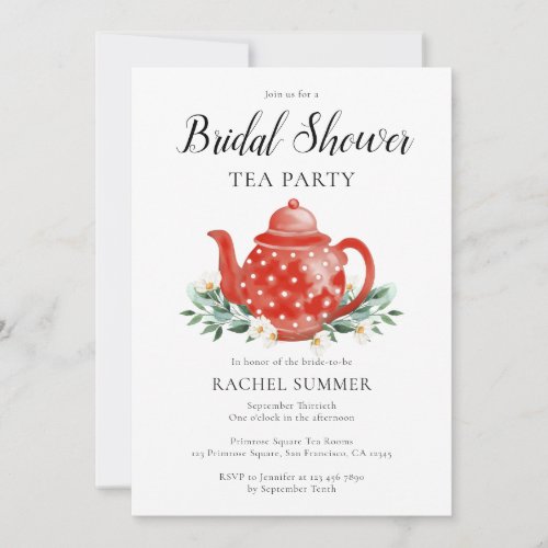 Watercolor Bridal Shower Tea Party  Invitation