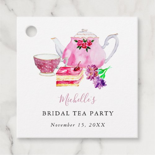 Watercolor Bridal Shower Tea Party Pink Teapot Favor Tags