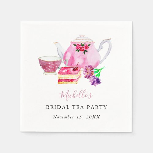 Watercolor Bridal Shower Tea Party Pink Teapot Napkins