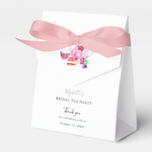 Watercolor Bridal Shower Tea Party Pink Thank you Favor Boxes