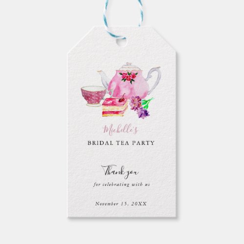 Watercolor Bridal Shower Tea Party Pink Thank you Gift Tags