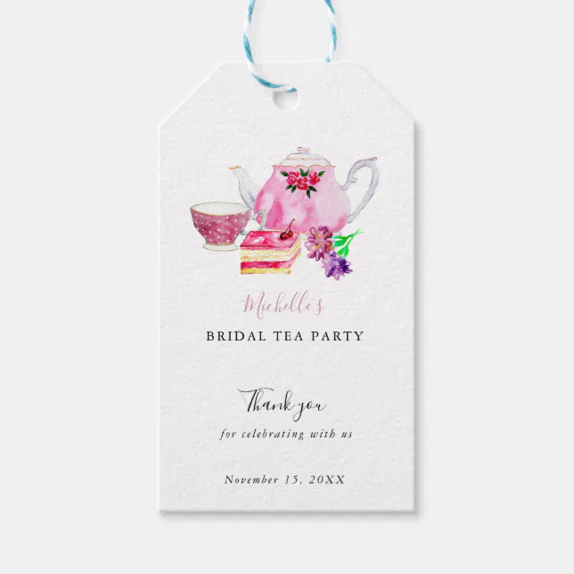 Watercolor Bridal Shower Tea Party Pink Thank you Gift Tags | Zazzle