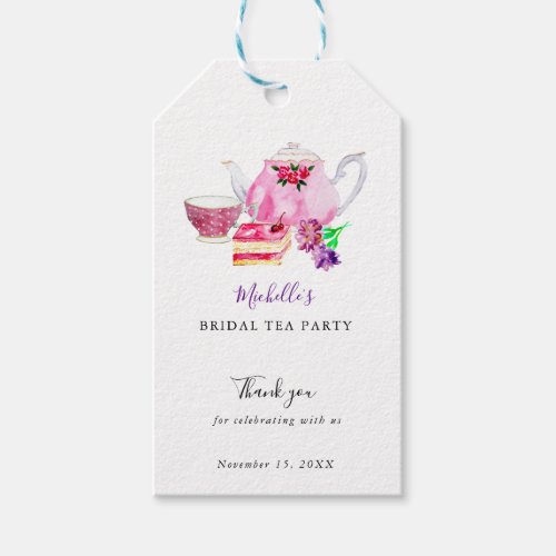 Watercolor Bridal Shower Tea Party Purple Chic  Gift Tags
