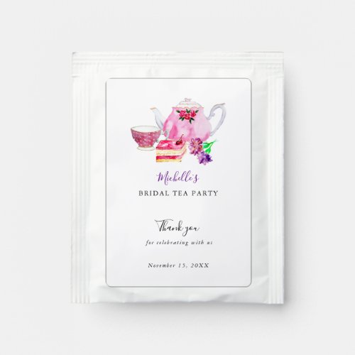 Watercolor Bridal Shower Tea Party Purple Chic   Tea Bag Drink Mix