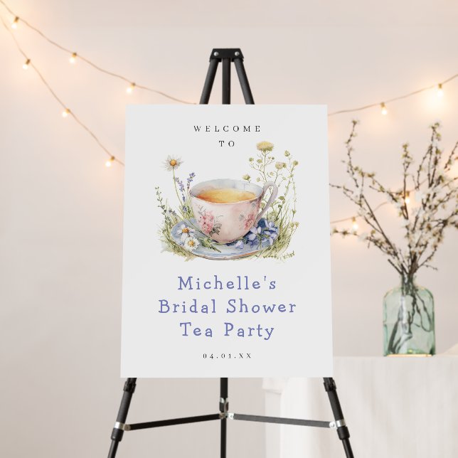 Watercolor Bridal Shower Tea Party Welcome Sign (In Situ (Stand))