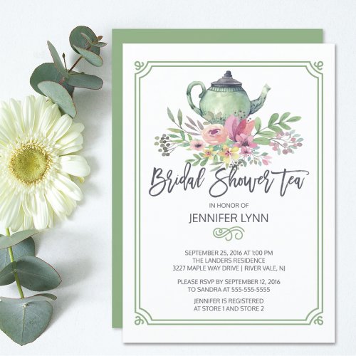 Watercolor Bridal Shower Tea Wedding Shower Invite