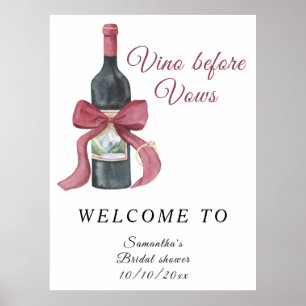 Watercolor Bridal shower Wine Bow Welcome Poster
