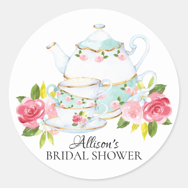 Watercolor Bridal ShowerTea Party Sticker (Front)
