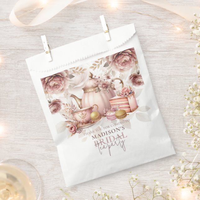 Watercolor Bridal Tea Dusty Pink Custom Favor Bag (Clipped)