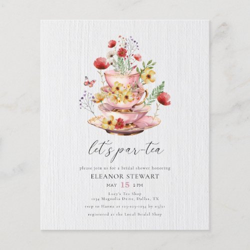 Watercolor Bridal Tea Party Wildflower Invitation