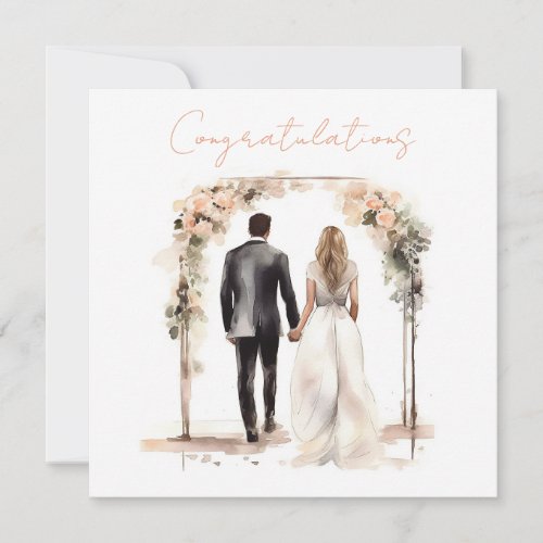 Watercolor Bride and Groom Congratulations Card