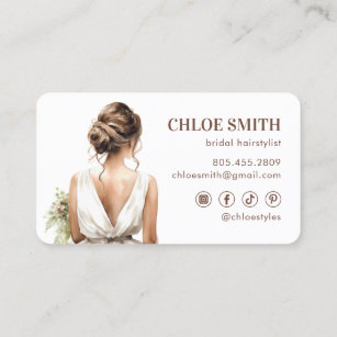 Watercolor Bride Bridal Hairstylist Wedding Pro Business Card