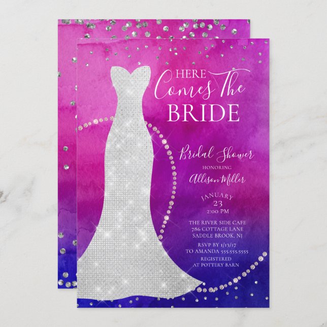 Watercolor Bride Bridal Shower Invitation (Front/Back)