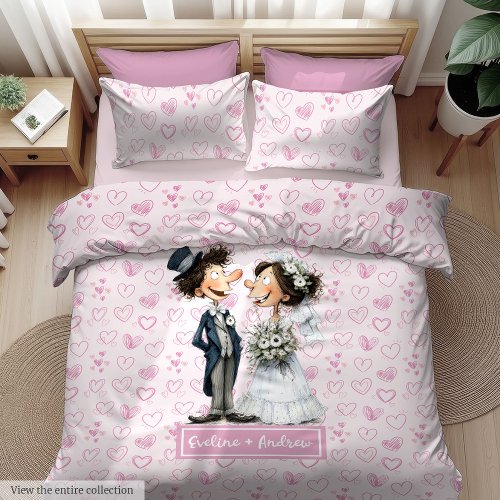 Watercolor Bride Groom Duvet Cover Personalized