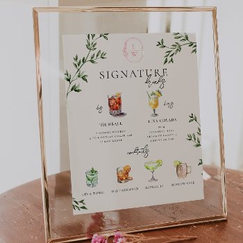 Watercolor | Bride & Groom Signature Drink Bar Poster by IYHTVDesigns at Zazzle