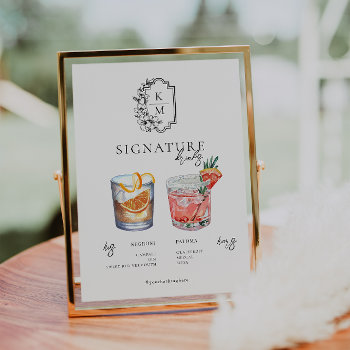Watercolor | Bride & Groom Signature Drink Poster by IYHTVDesigns at Zazzle