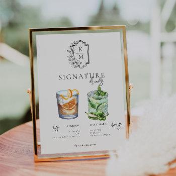 Watercolor | Bride & Groom Signature Drink Poster by IYHTVDesigns at Zazzle