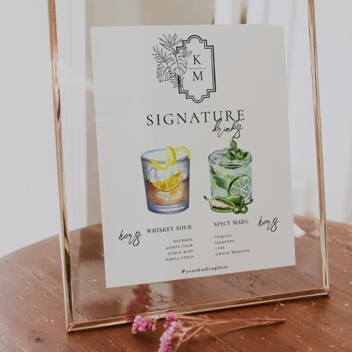 Watercolor  Bride  Groom Signature Drink Poster