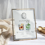 Watercolor | Bride & Groom Signature Drink Poster<br><div class="desc">Personalize this sign with the names of the bride and groom and their favorite drink choice. Different cocktail illustrations can be made by request. Add your custom wording to this design by using the "Edit this design template" boxes on the right-hand side of the item or click the blue "Customize...</div>
