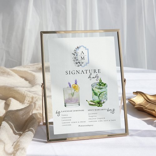 Watercolor  Bride  Groom Signature Drink Poster