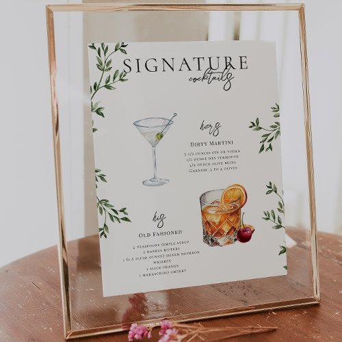 Watercolor  Bride  Groom Signature Drink Poster