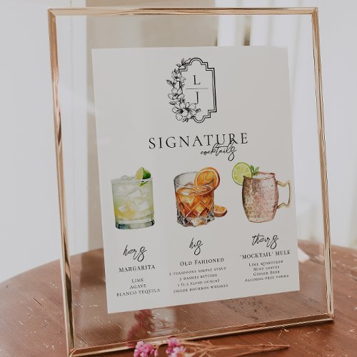 Watercolor  Bride  Groom Signature Drink Poster