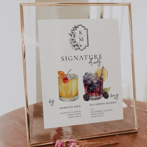 Watercolor  Bride  Groom Signature Drink Poster