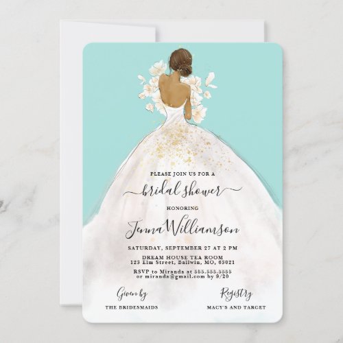 Watercolor Bride in Gown Bridal Shower Invitation