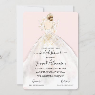 Watercolor Bride in Gown Bridal Shower Invitation