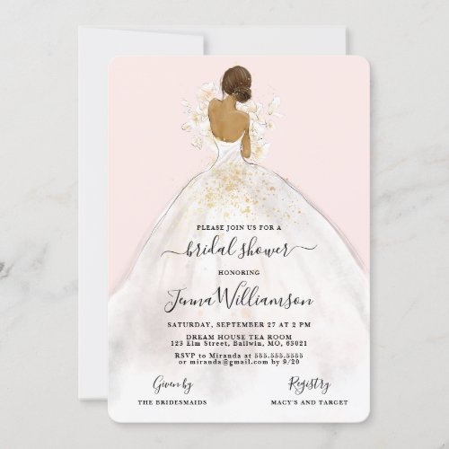 Watercolor Bride in Gown Bridal Shower Invitation