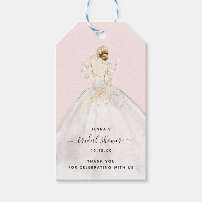 Watercolor Bride in Gown Bridal Shower Invitation  Gift Tags (Front)