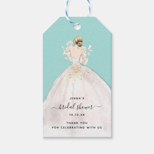 Watercolor Bride in Gown Bridal Shower Invitation  Gift Tags